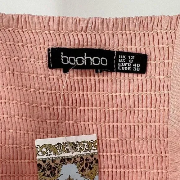 BooHoo Dress Pink Ruffle Sun Dress Smocked Womens Size 8 Knee Length Preppy NEW - Picture 10 of 10
